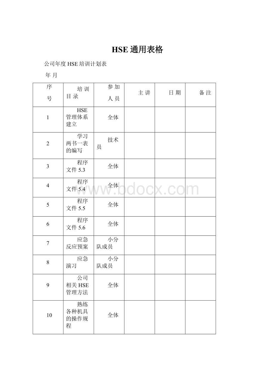 HSE通用表格.docx