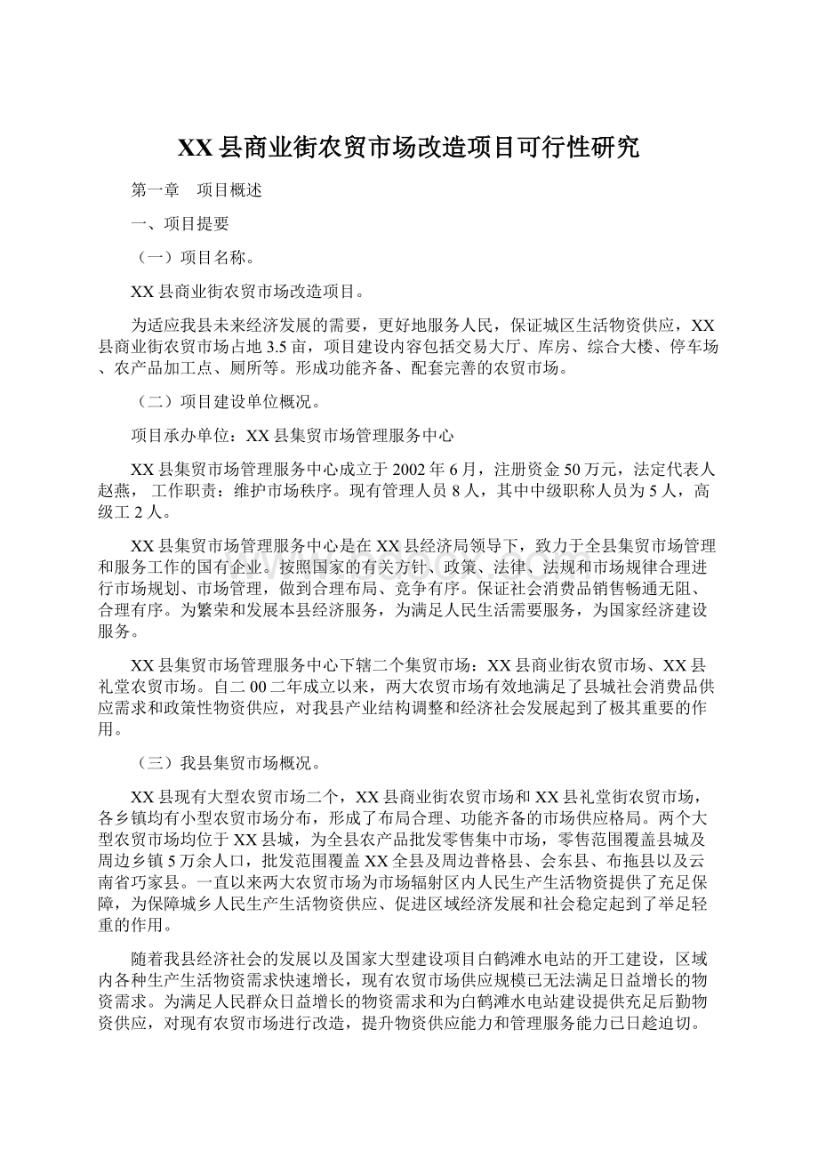 XX县商业街农贸市场改造项目可行性研究.docx_第1页