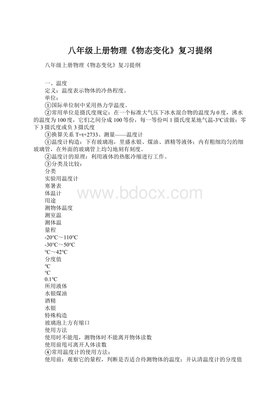 八年级上册物理《物态变化》复习提纲Word格式.docx_第1页