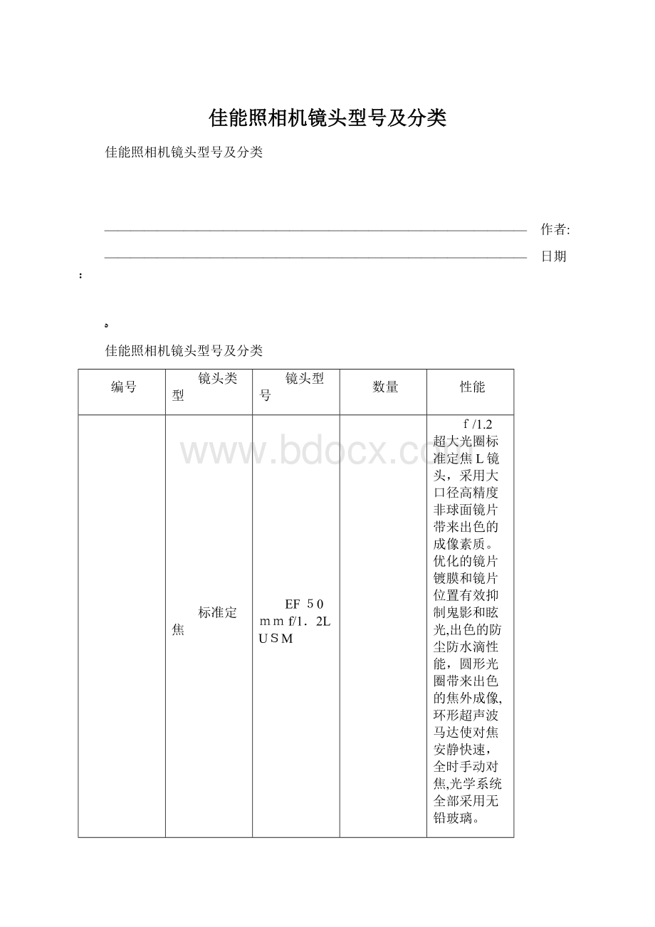 佳能照相机镜头型号及分类Word文件下载.docx