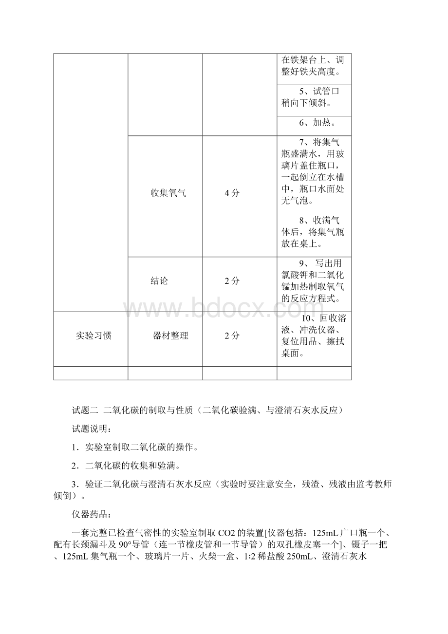 初中化学实验操作考试评分细则Word文档格式.docx_第2页