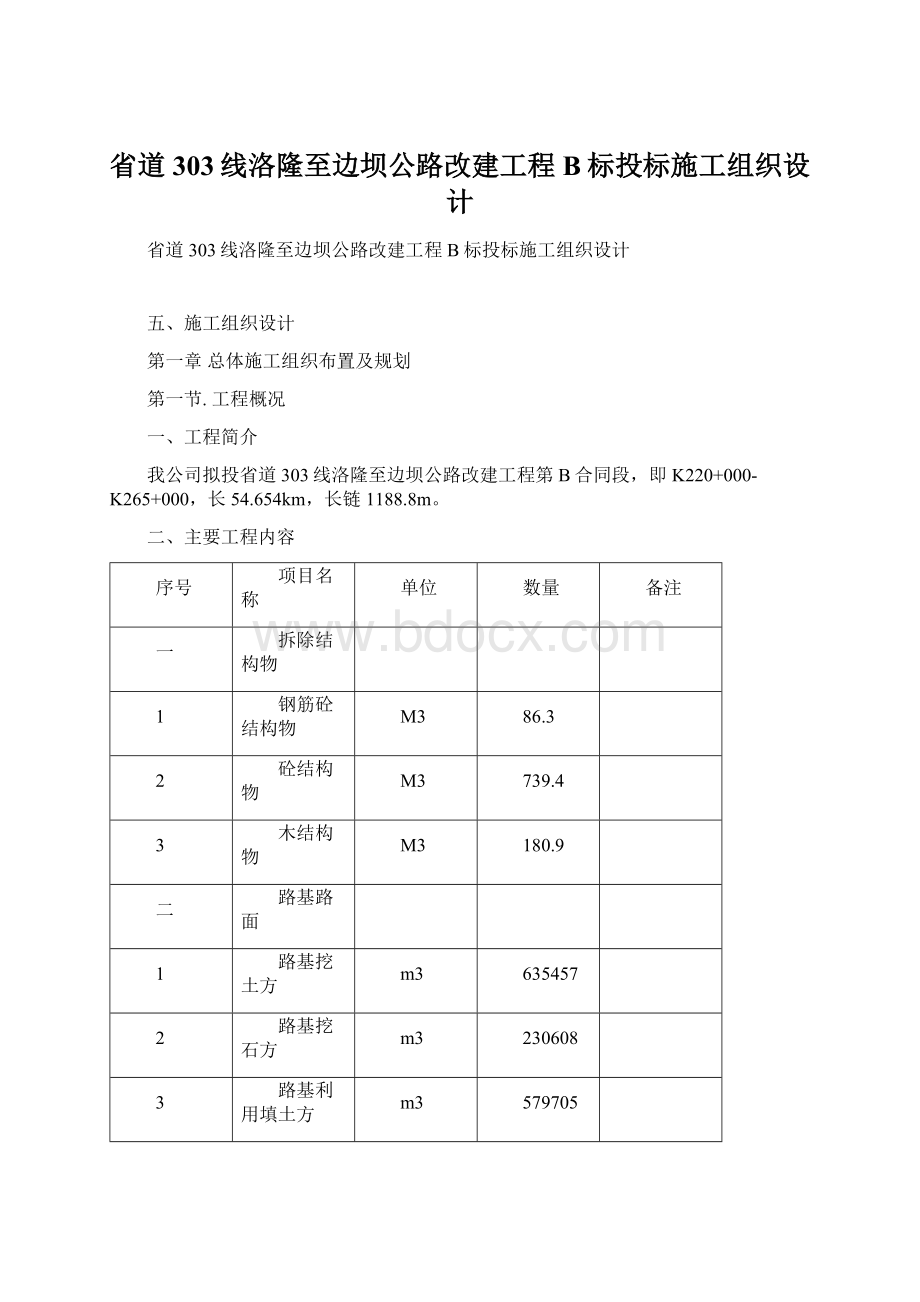 省道303线洛隆至边坝公路改建工程B标投标施工组织设计Word文档格式.docx_第1页