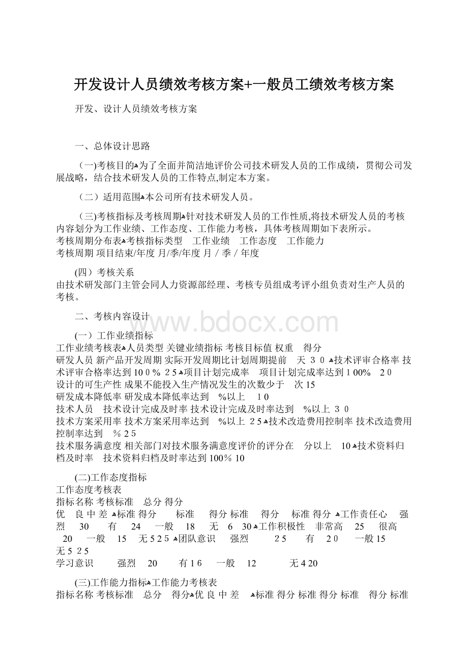 开发设计人员绩效考核方案+一般员工绩效考核方案.docx_第1页