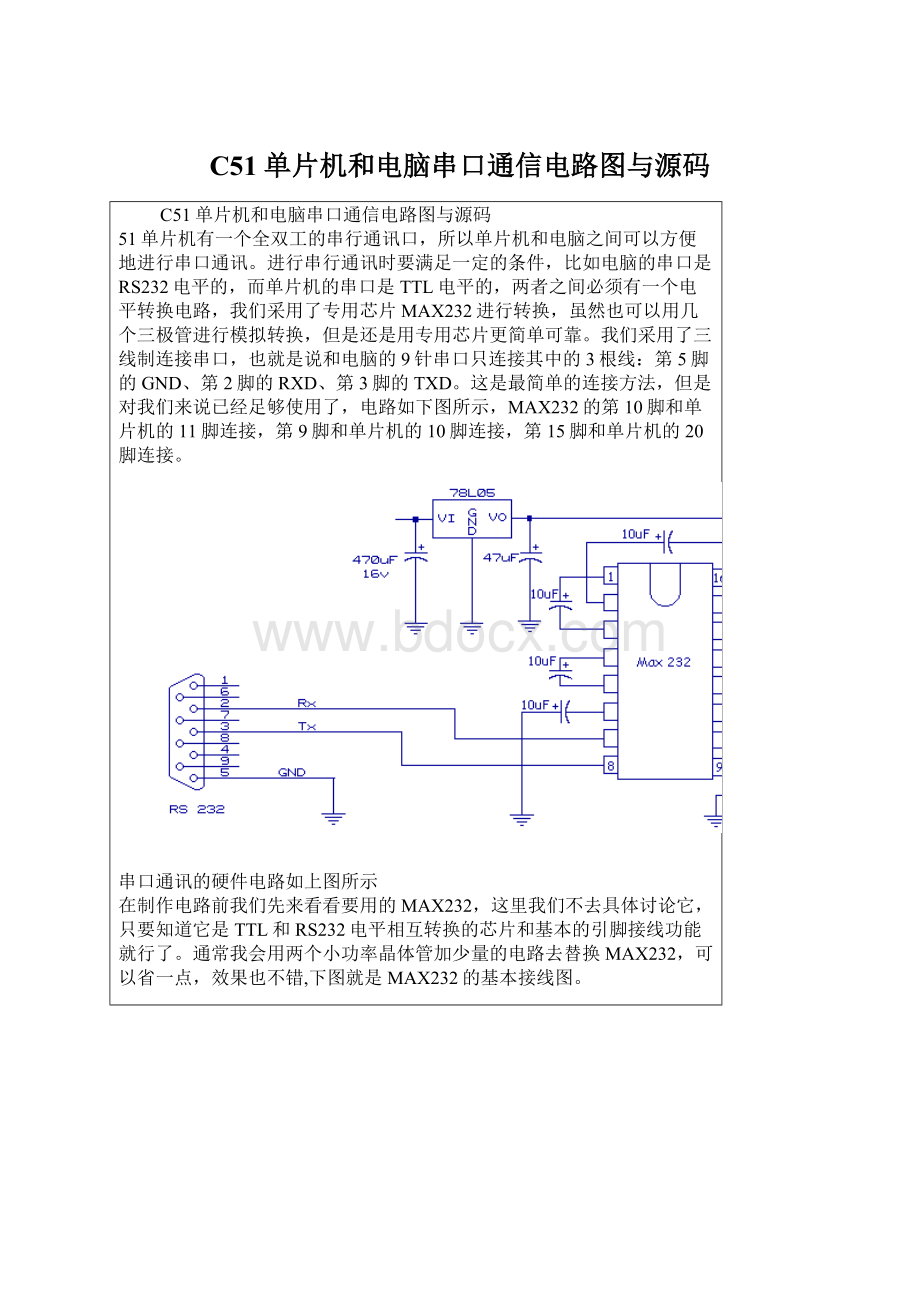 C51单片机和电脑串口通信电路图与源码.docx