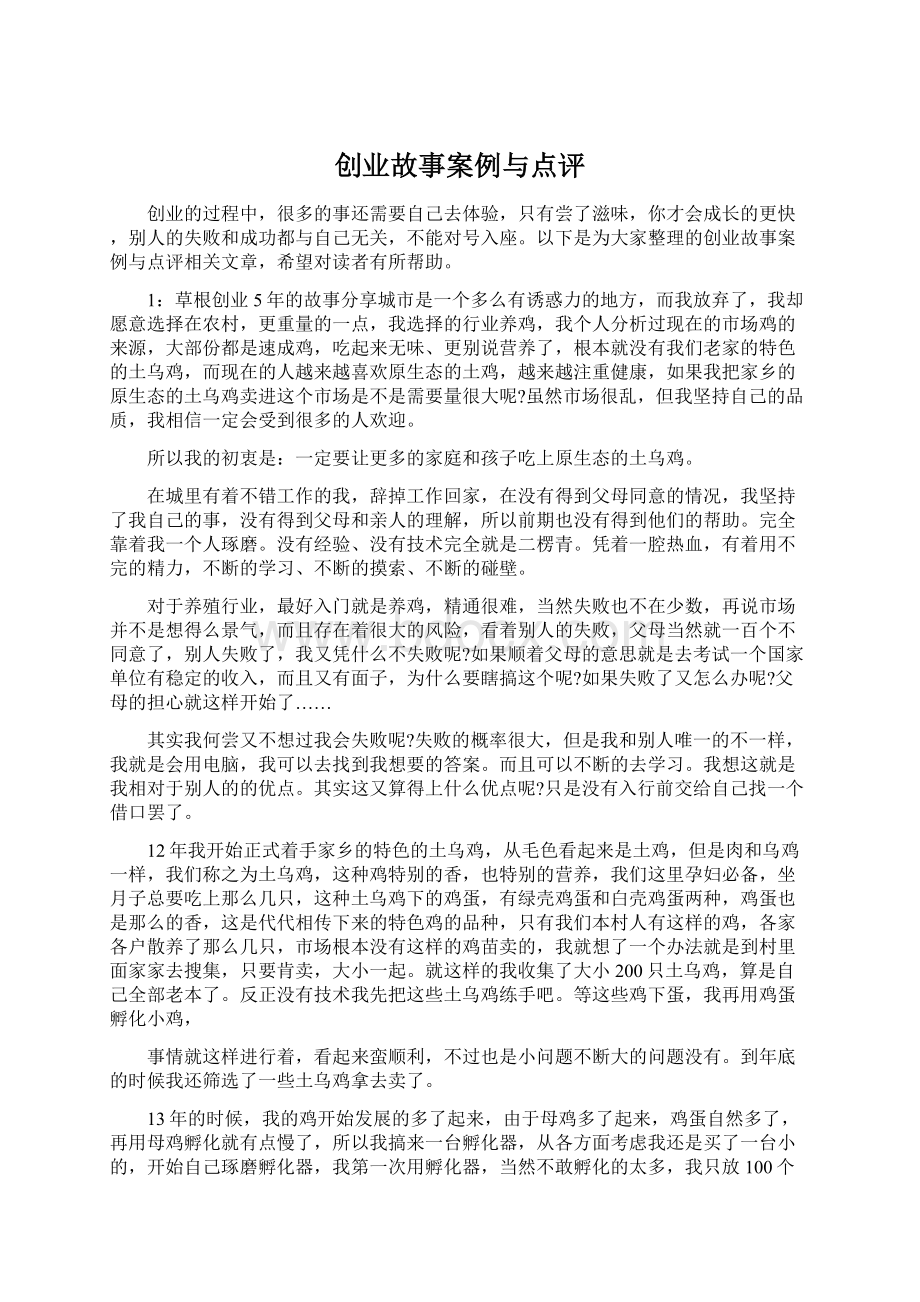 创业故事案例与点评Word下载.docx