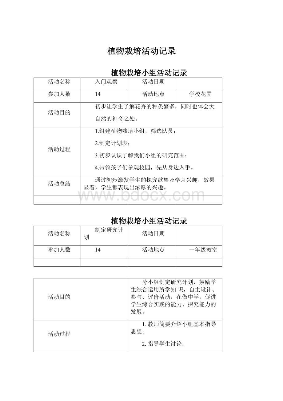 植物栽培活动记录.docx