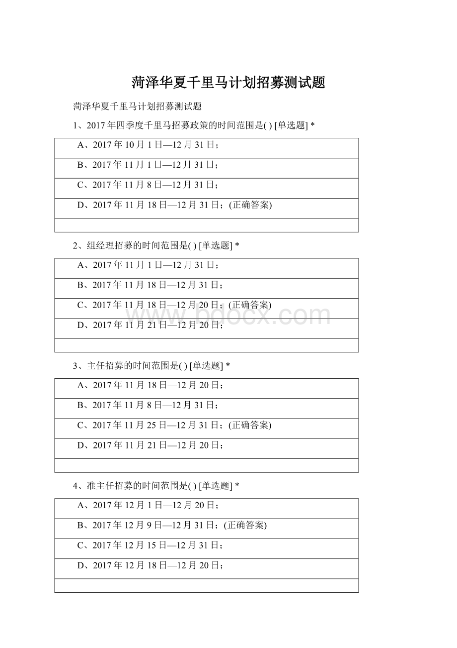 菏泽华夏千里马计划招募测试题.docx_第1页