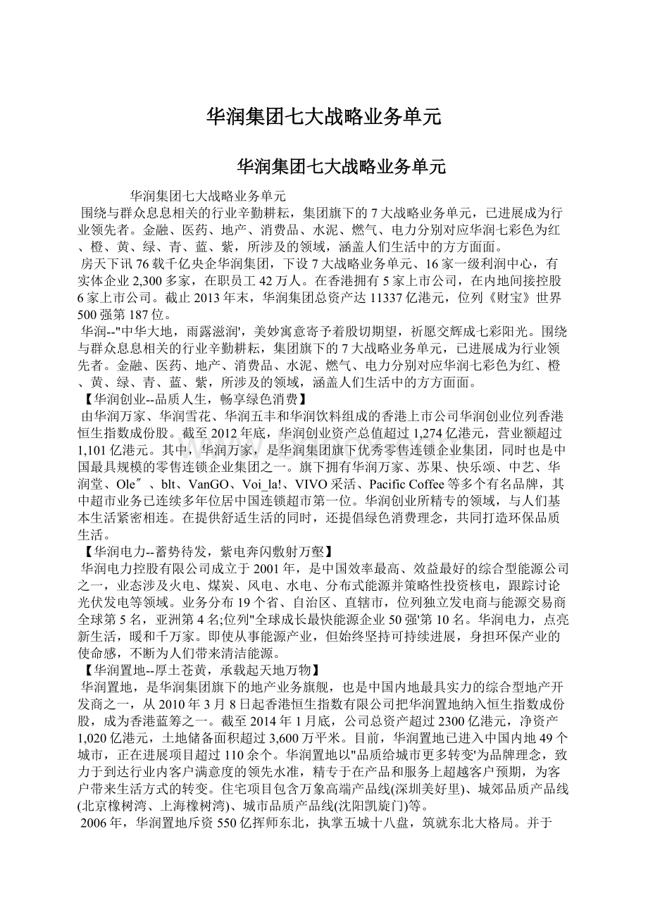 华润集团七大战略业务单元Word格式文档下载.docx