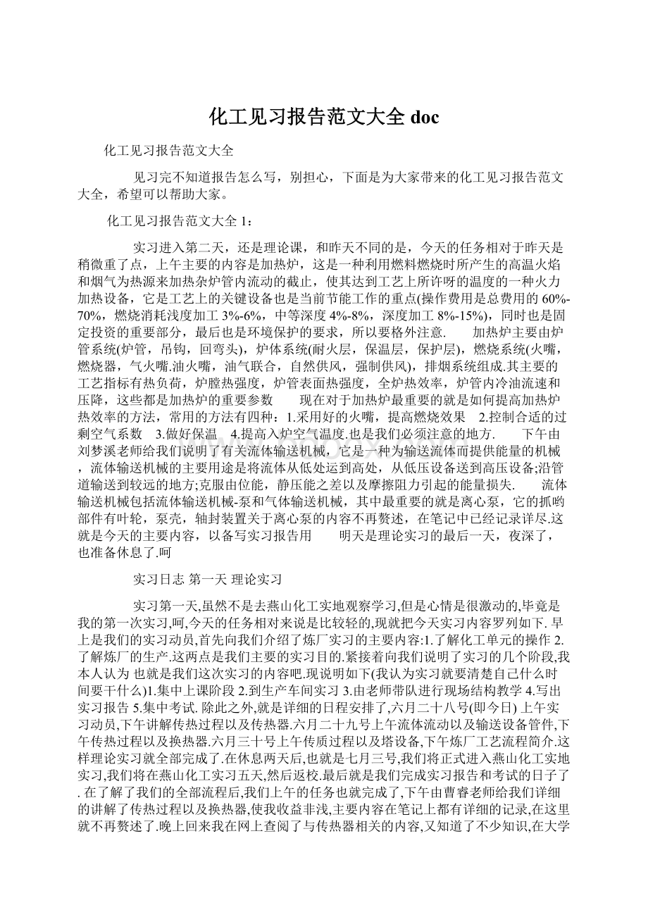 化工见习报告范文大全docWord格式文档下载.docx_第1页