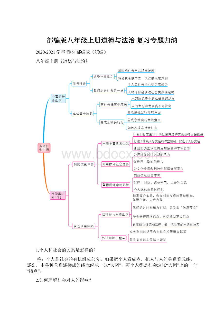 部编版八年级上册道德与法治 复习专题归纳.docx