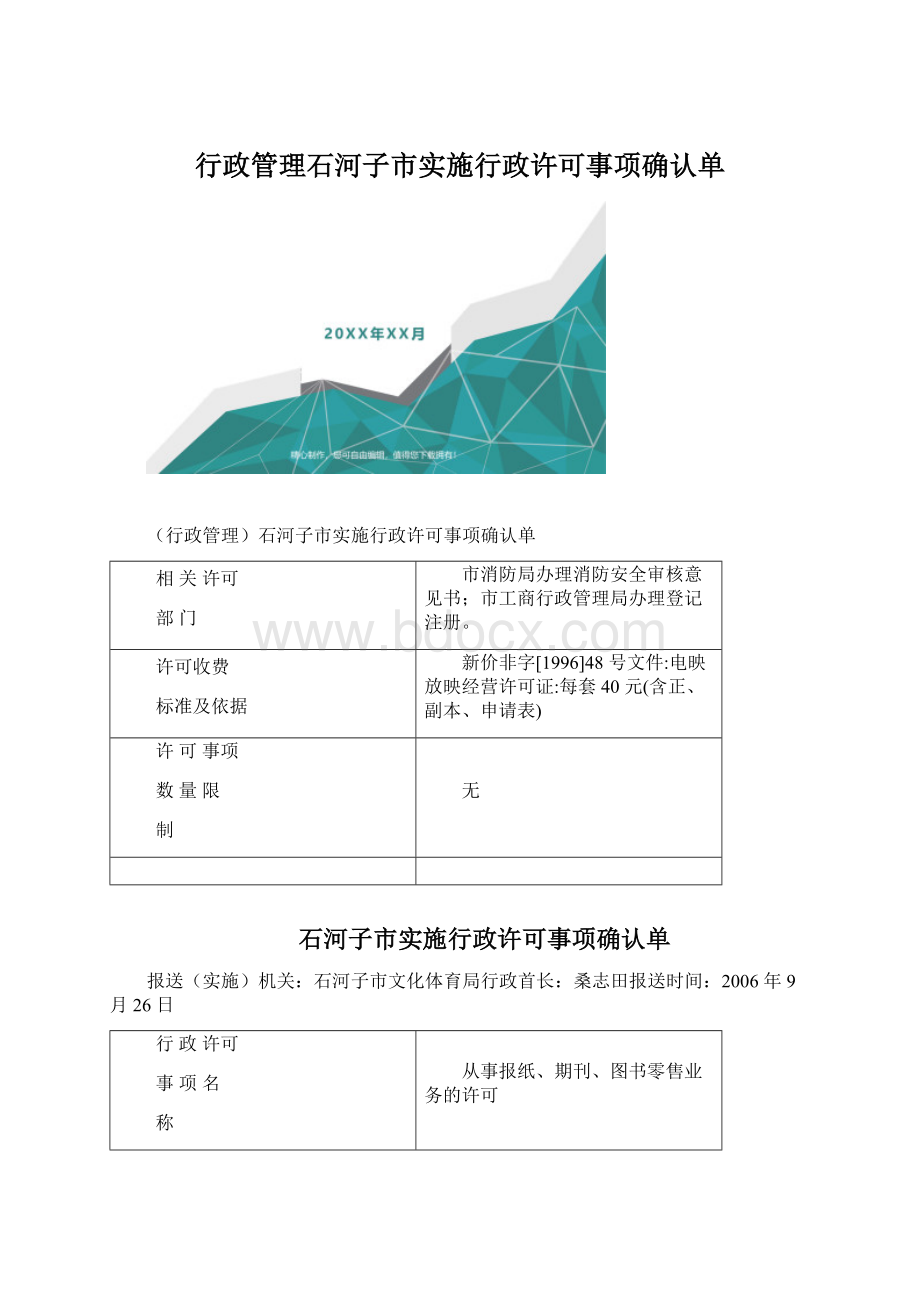 行政管理石河子市实施行政许可事项确认单.docx_第1页