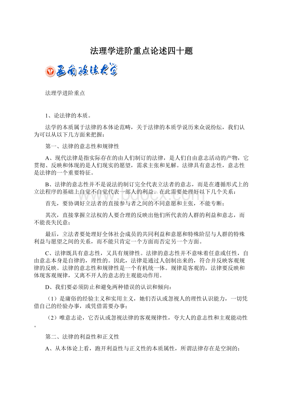 法理学进阶重点论述四十题文档格式.docx