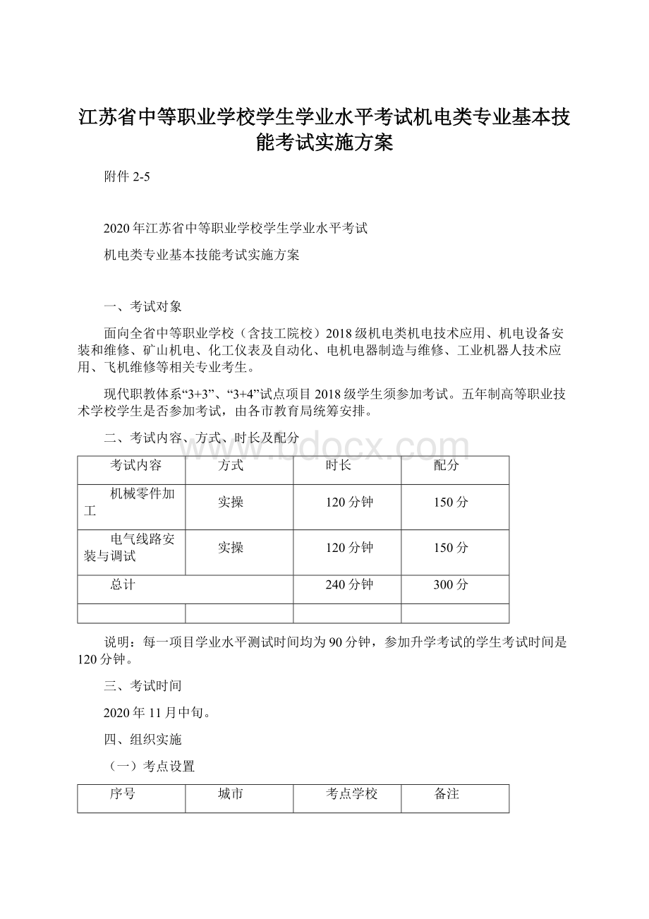 江苏省中等职业学校学生学业水平考试机电类专业基本技能考试实施方案文档格式.docx