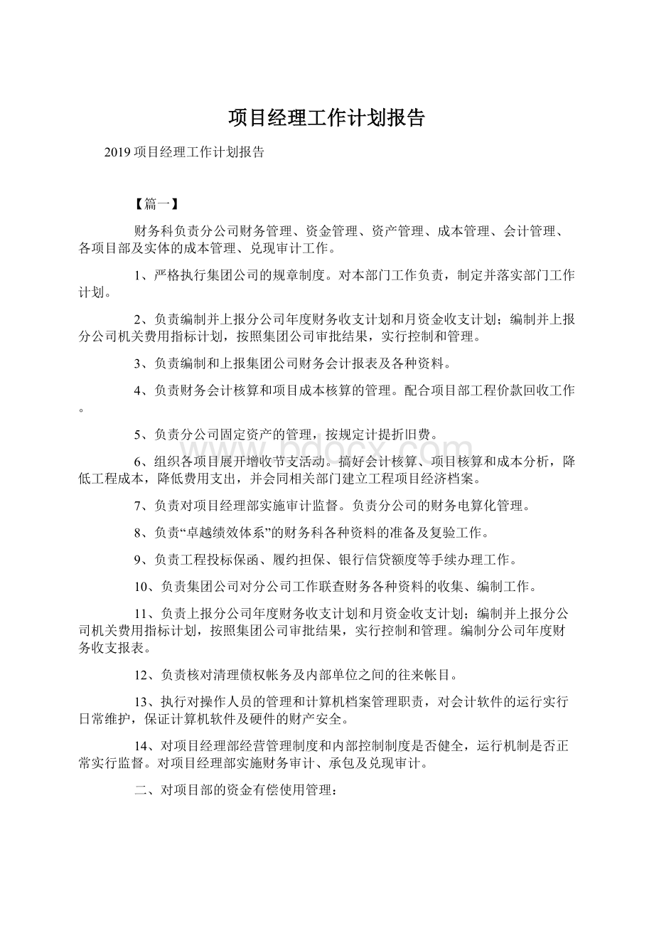 项目经理工作计划报告.docx