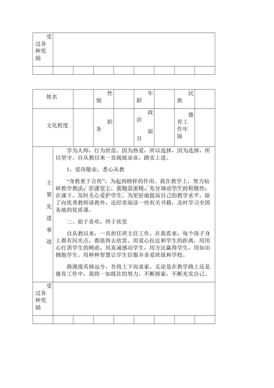 中小学先进德育工作者审批表个人先进事迹Word格式文档下载.docx_第3页