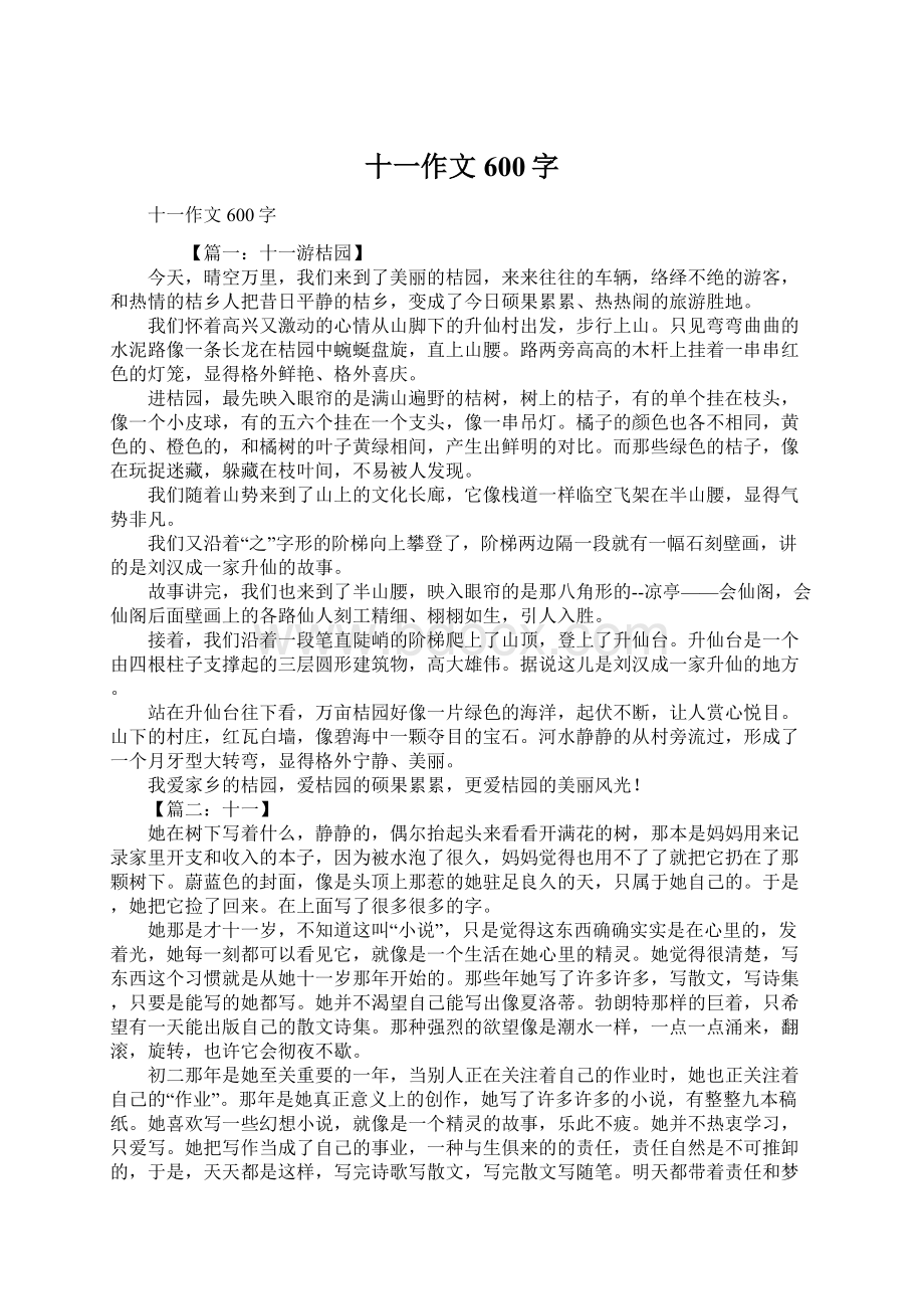 十一作文600字Word格式文档下载.docx