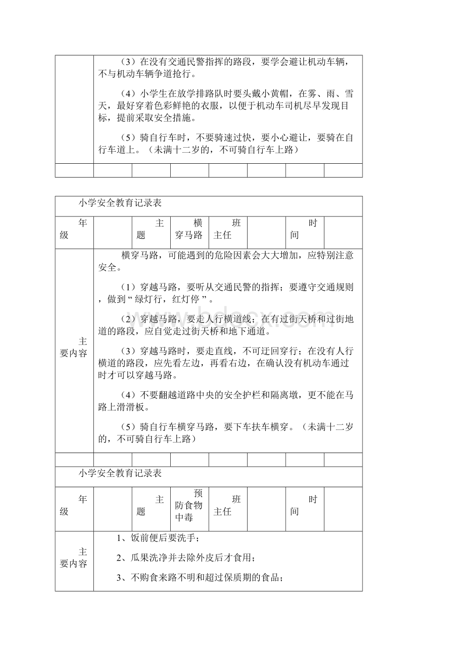 小学生安全教育记录表1Word下载.docx_第2页