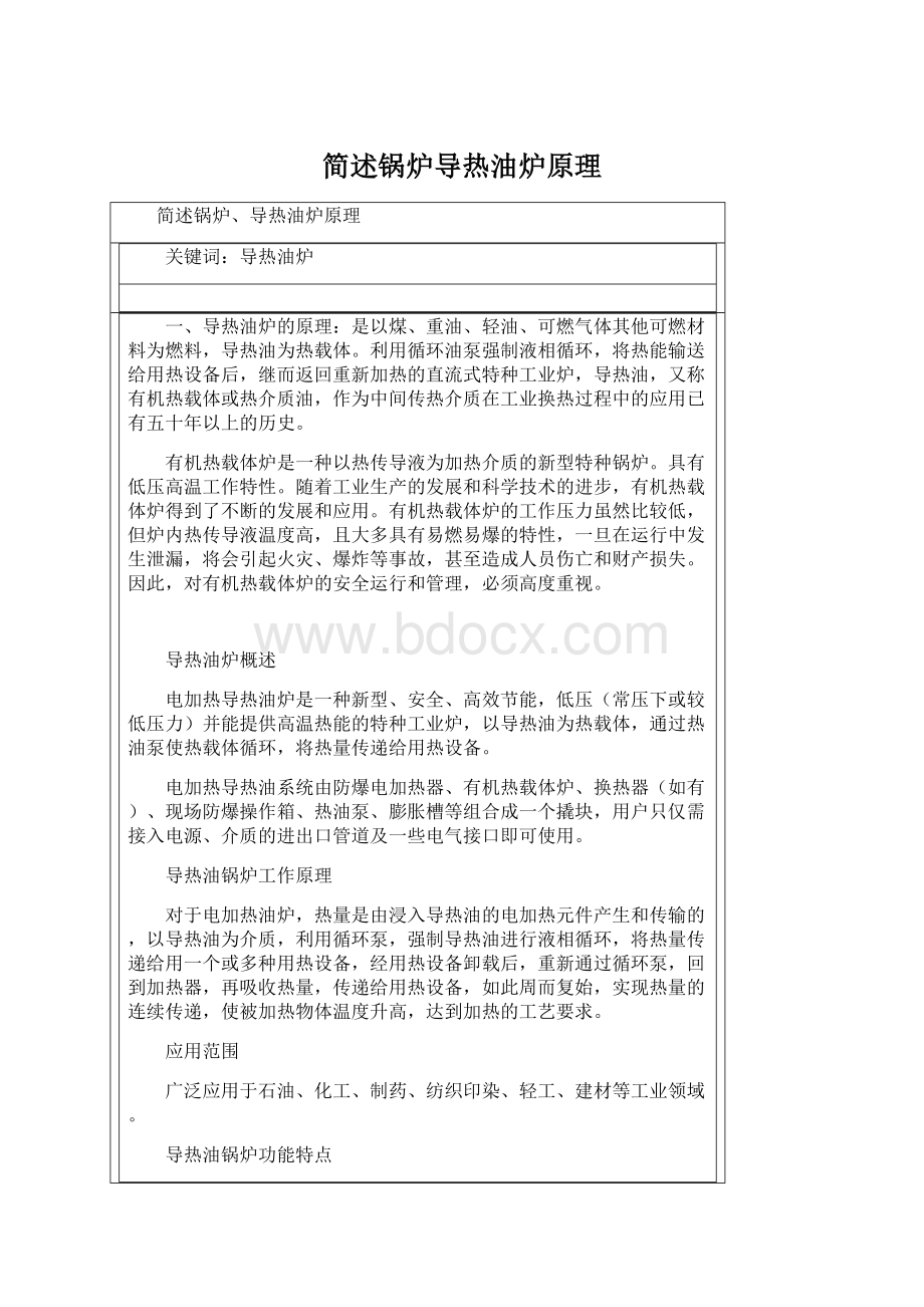 简述锅炉导热油炉原理Word文档格式.docx