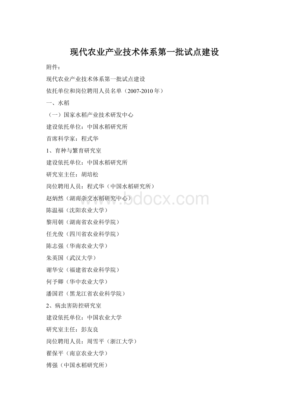 现代农业产业技术体系第一批试点建设Word下载.docx