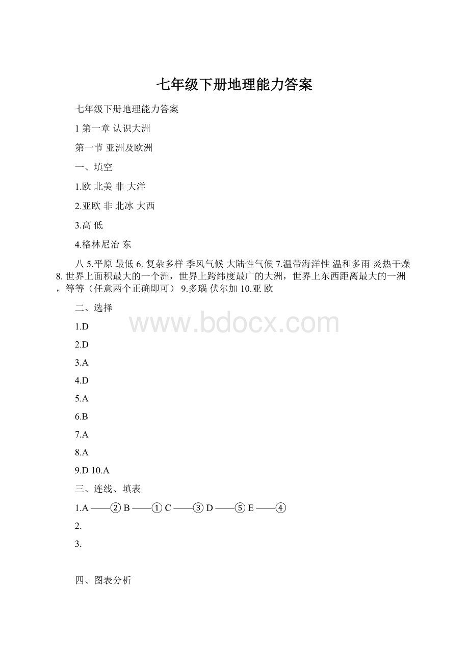 七年级下册地理能力答案Word格式.docx_第1页