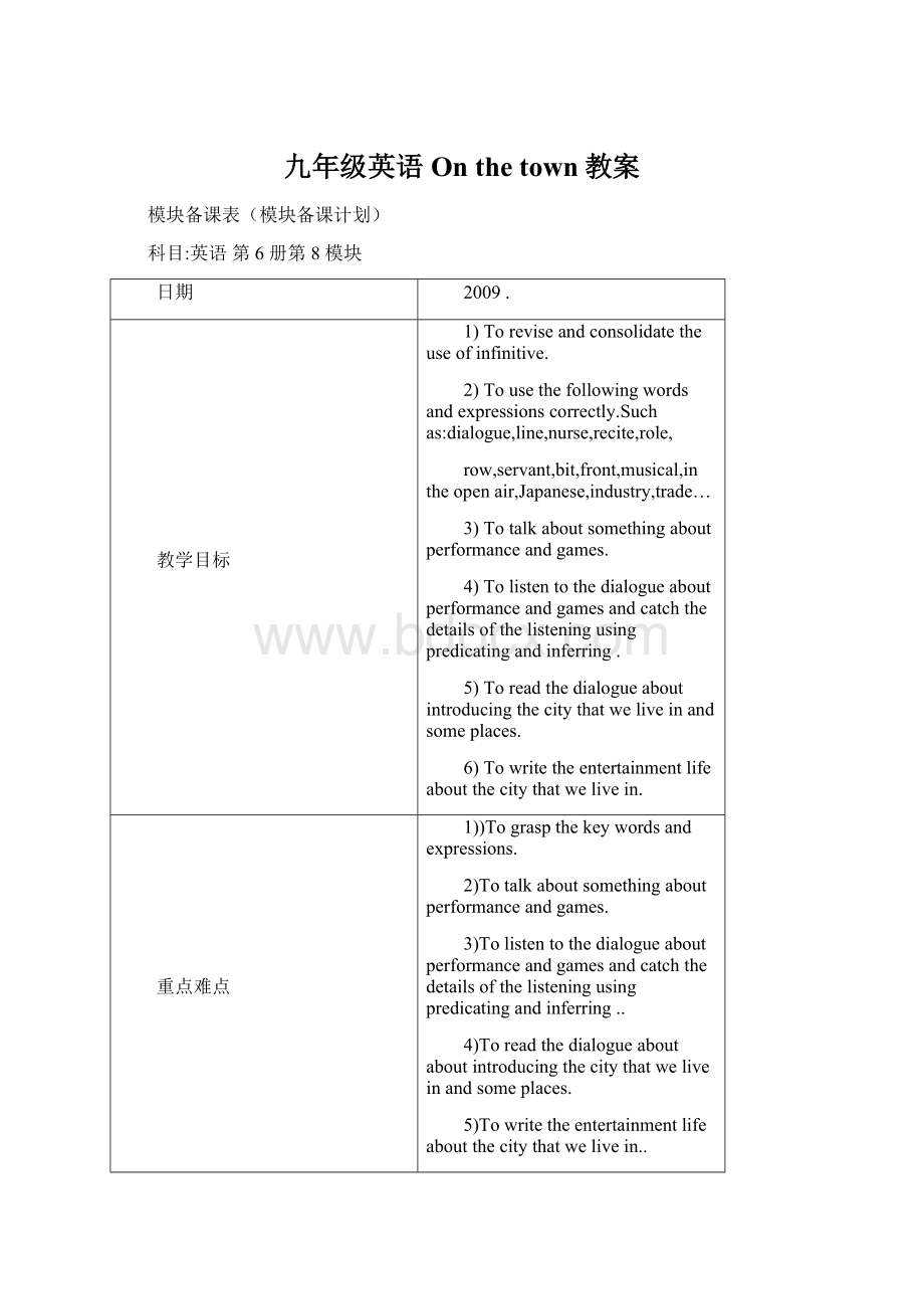 九年级英语On the town教案.docx