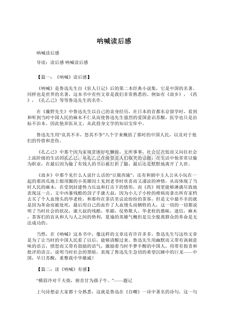 呐喊读后感Word文档下载推荐.docx_第1页