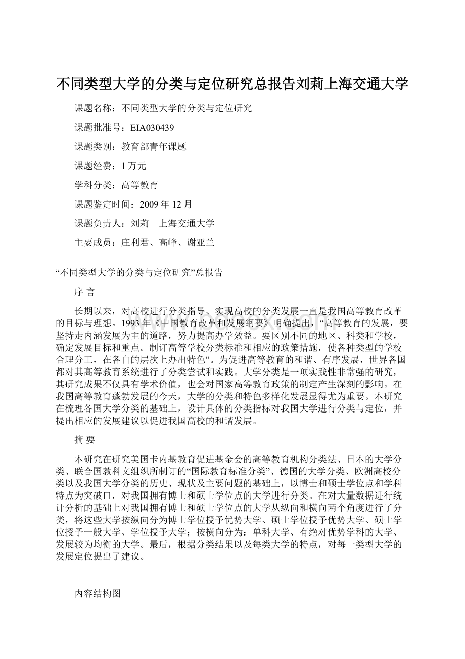 不同类型大学的分类与定位研究总报告刘莉上海交通大学.docx