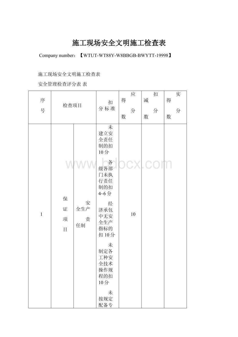 施工现场安全文明施工检查表.docx_第1页