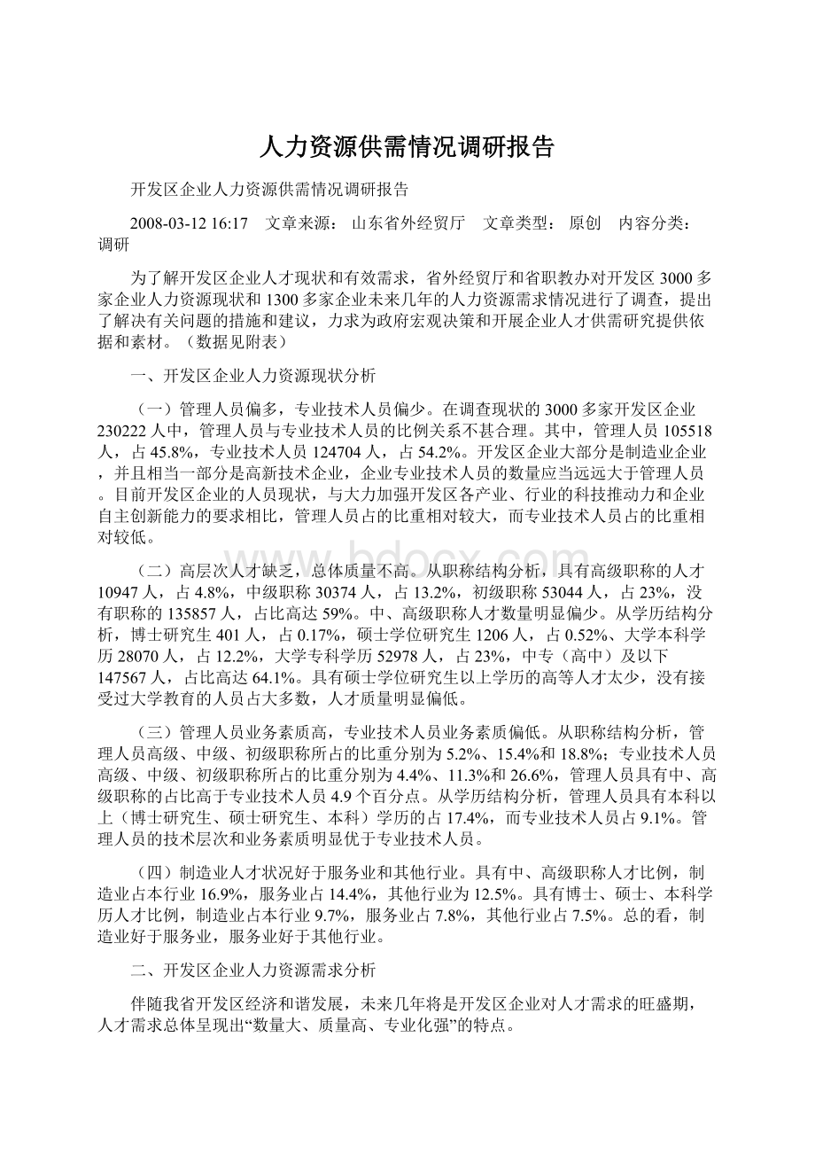 人力资源供需情况调研报告.docx_第1页