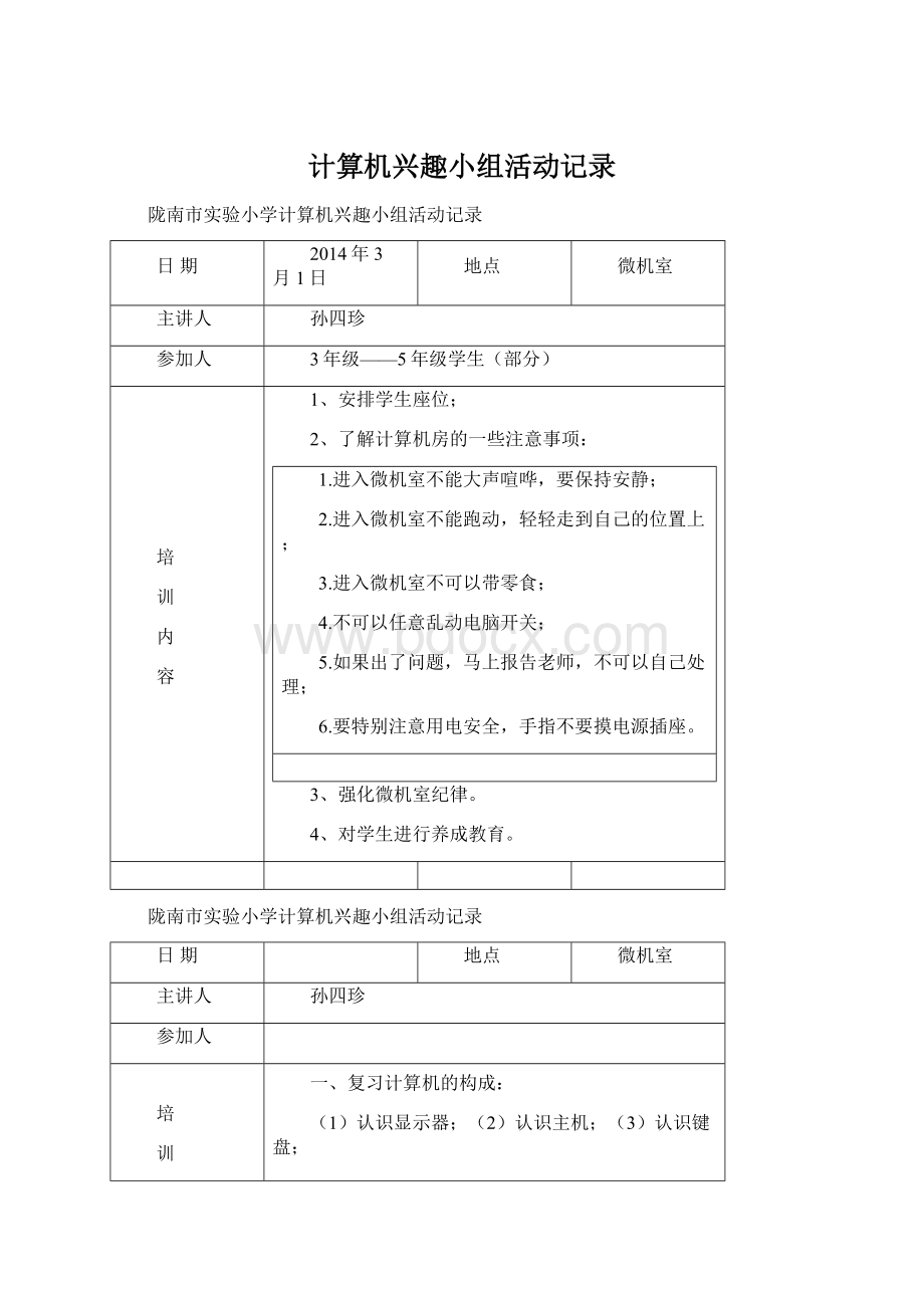 计算机兴趣小组活动记录Word格式.docx