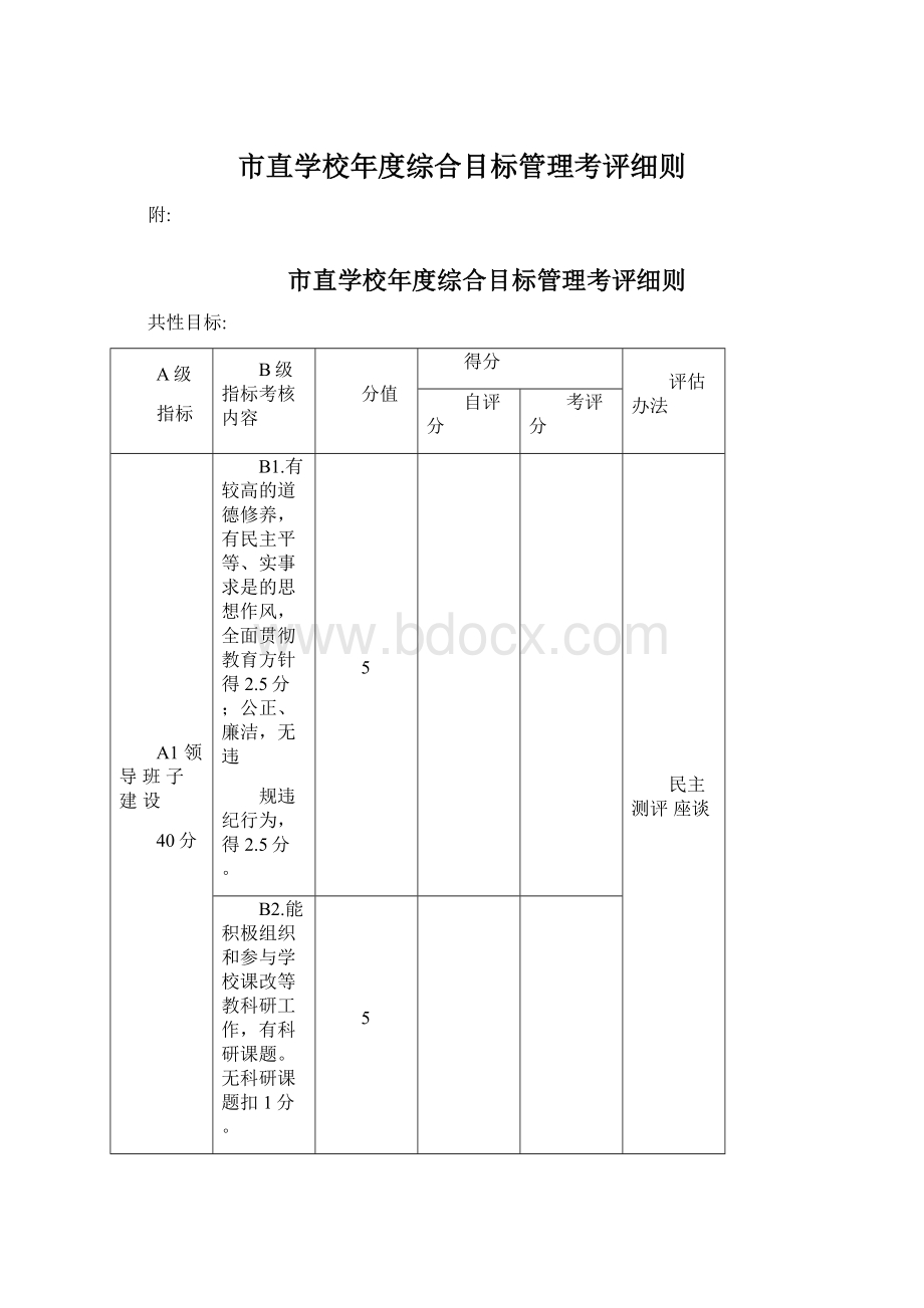 市直学校年度综合目标管理考评细则Word文件下载.docx_第1页