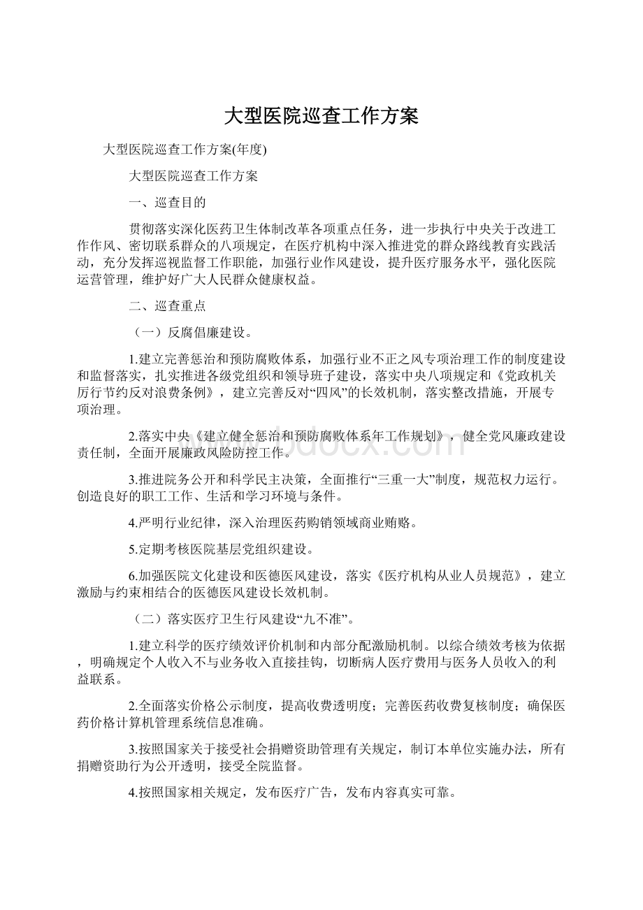 大型医院巡查工作方案Word文件下载.docx