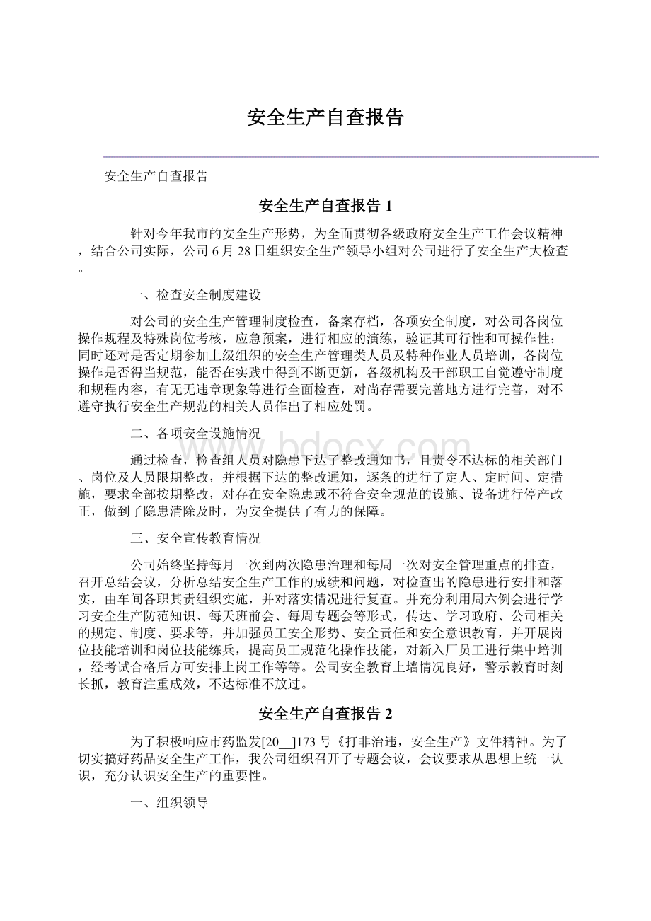 安全生产自查报告Word格式.docx_第1页