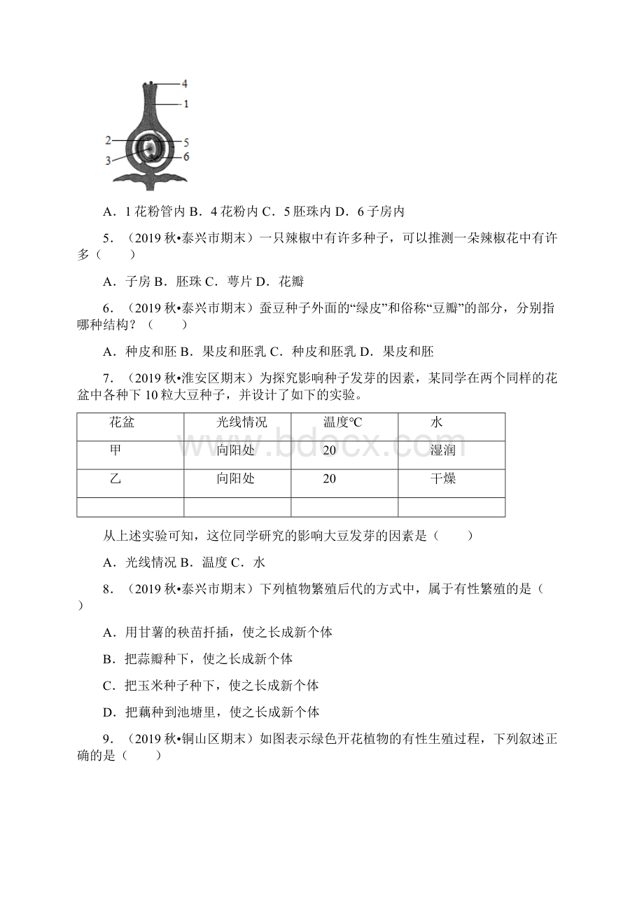 苏科版八年级生物上册期末专题复习第19章《植物的生殖和发育》试题精选解析版.docx_第2页