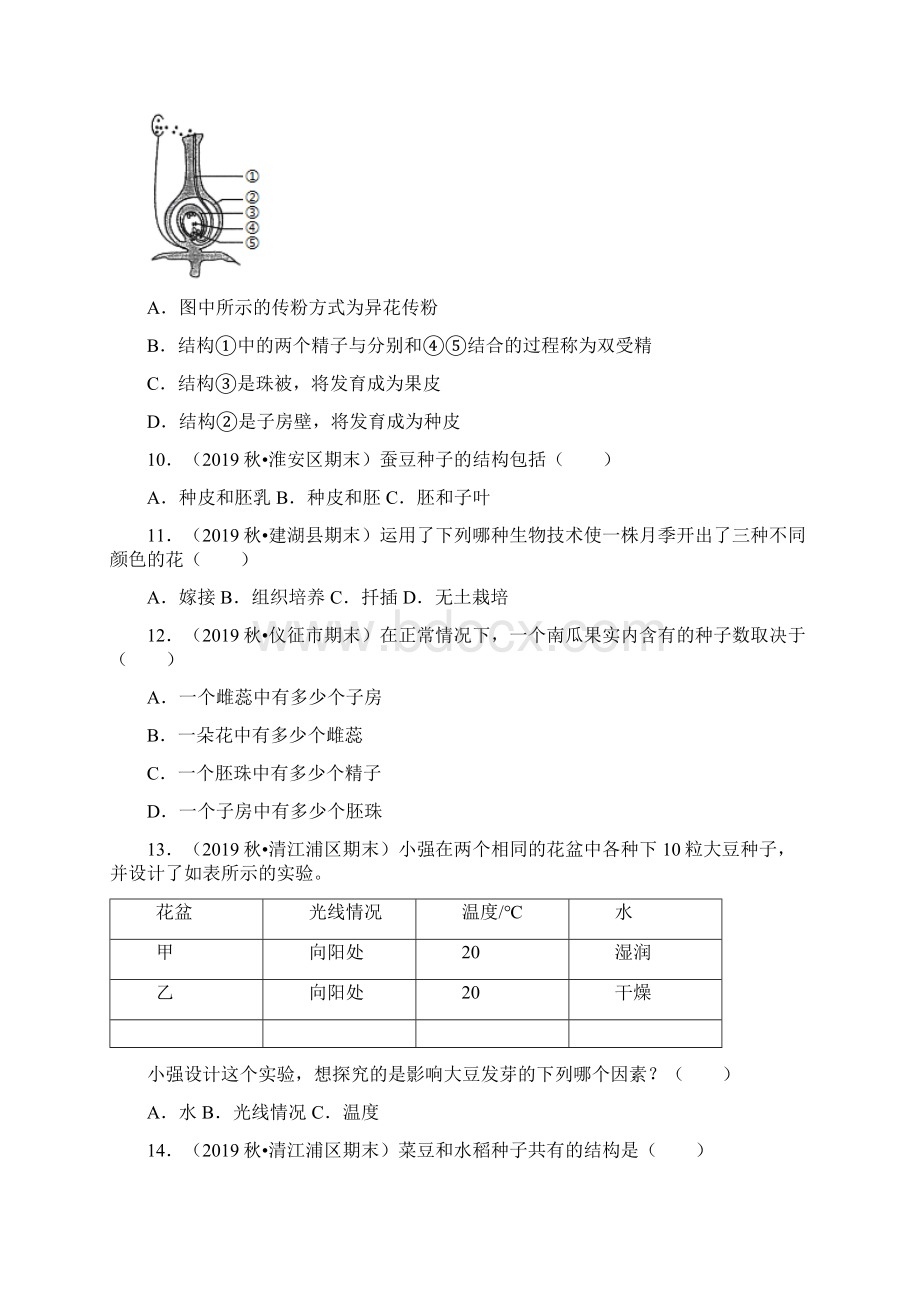 苏科版八年级生物上册期末专题复习第19章《植物的生殖和发育》试题精选解析版.docx_第3页