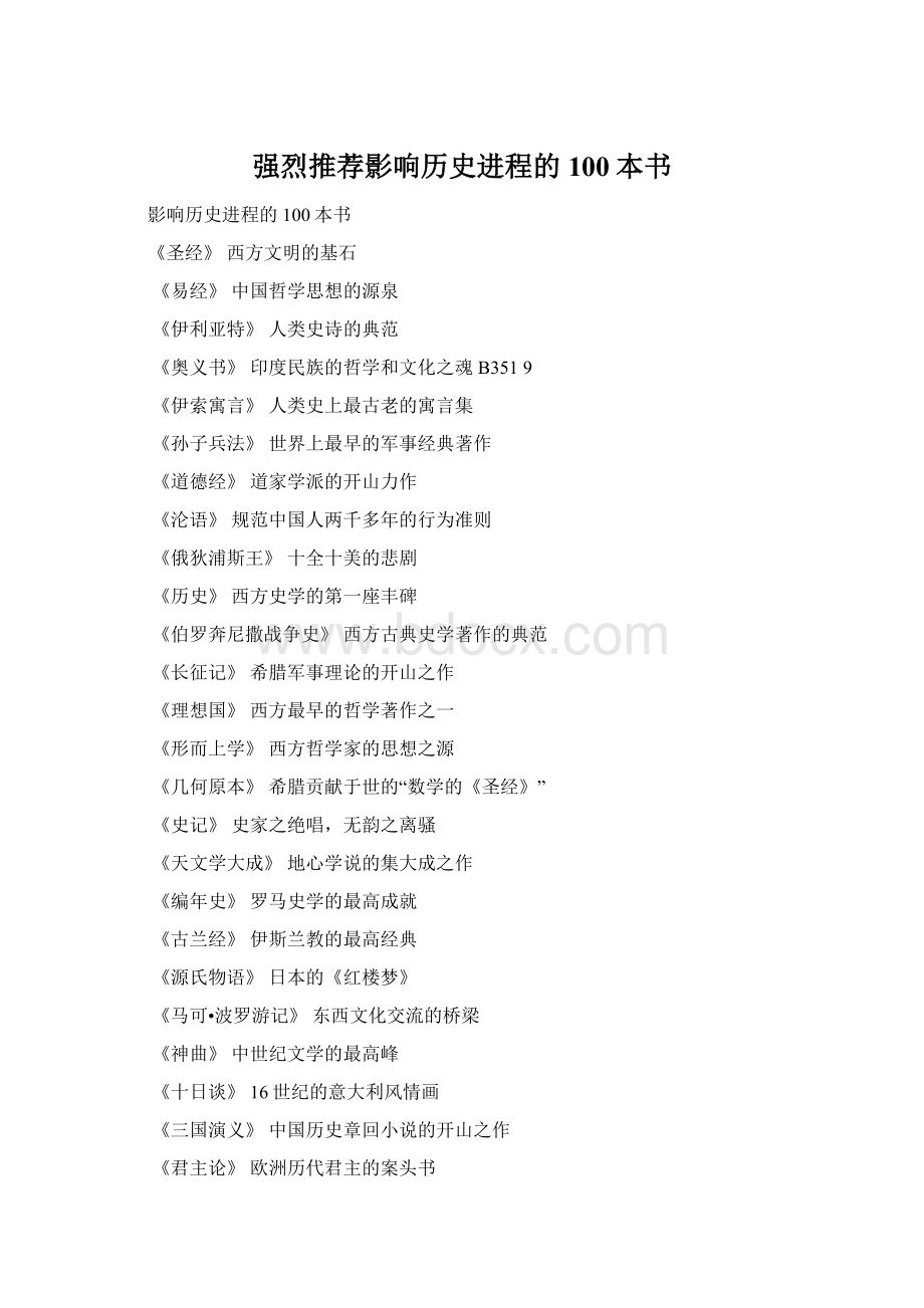 强烈推荐影响历史进程的100本书Word格式.docx_第1页