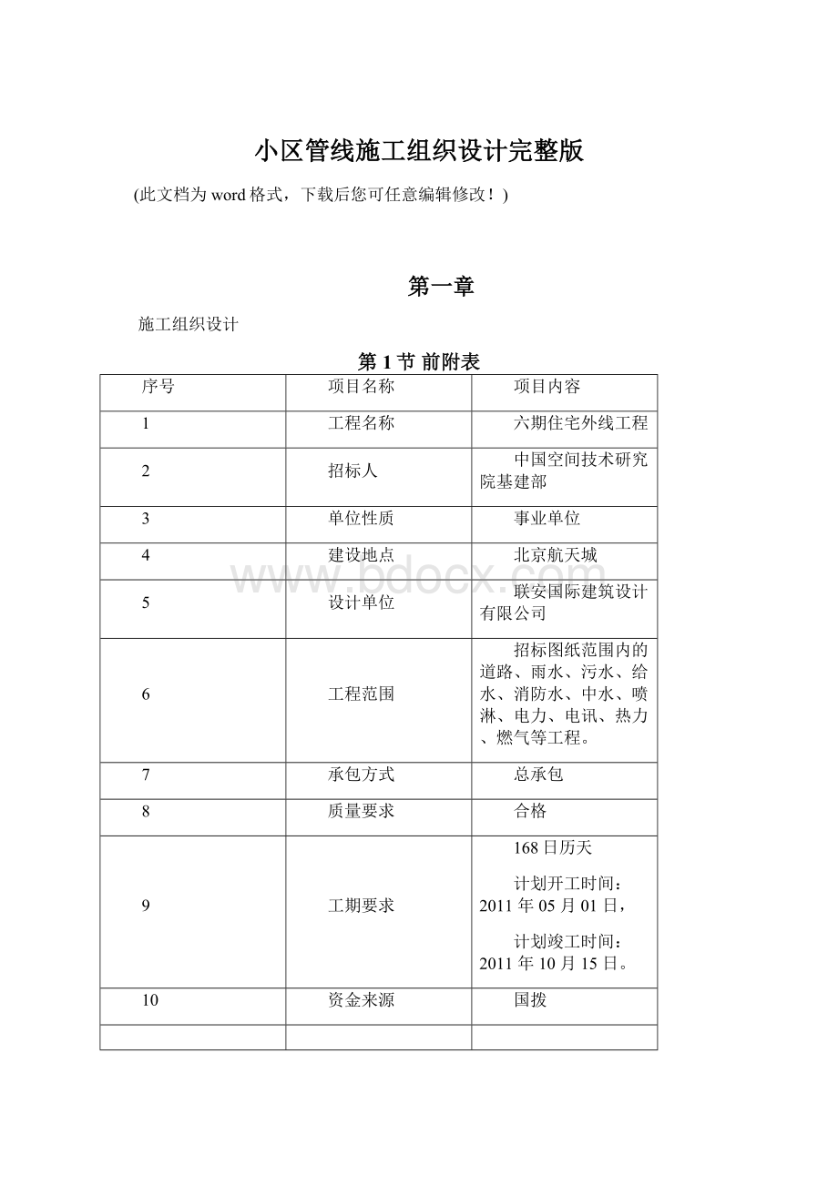 小区管线施工组织设计完整版Word格式文档下载.docx_第1页