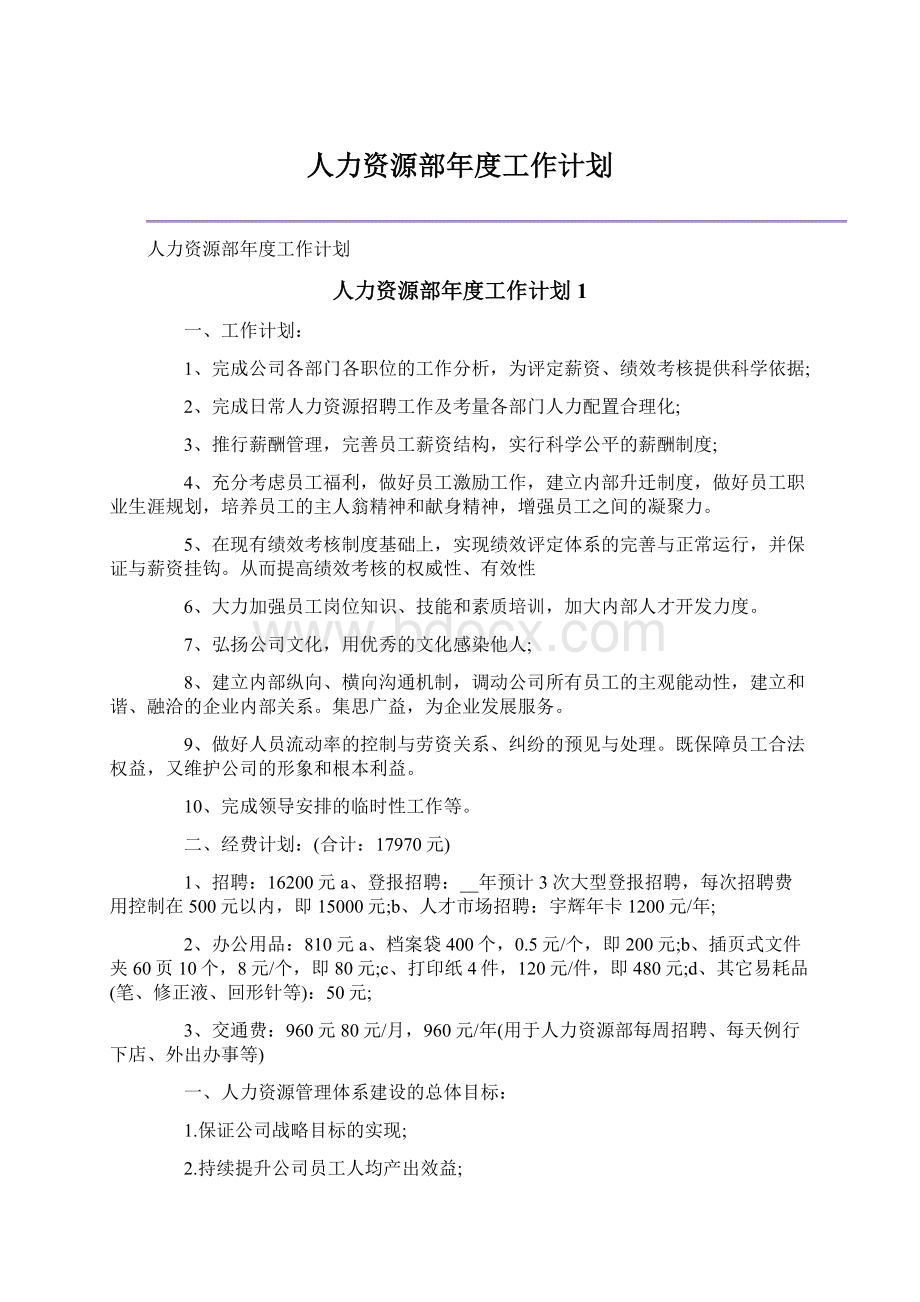 人力资源部年度工作计划.docx