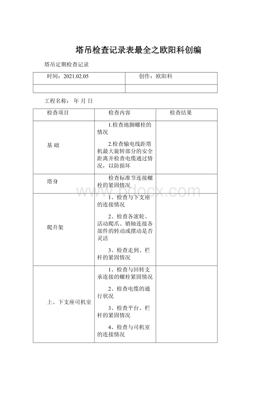 塔吊检查记录表最全之欧阳科创编.docx