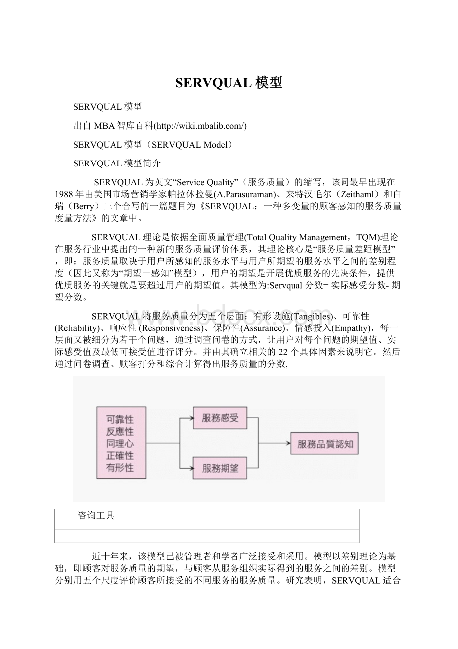 SERVQUAL模型Word文档下载推荐.docx