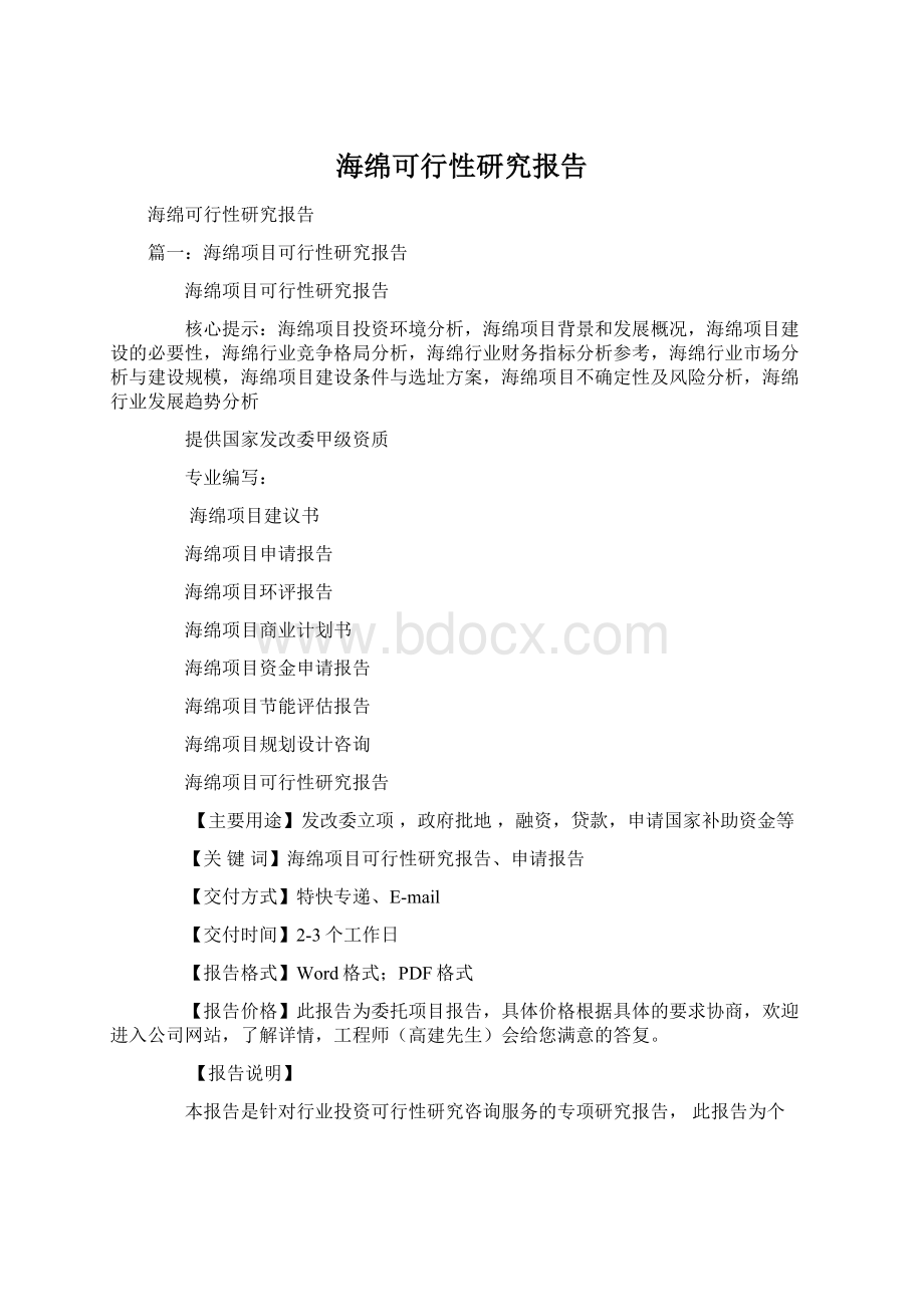 海绵可行性研究报告Word格式.docx_第1页