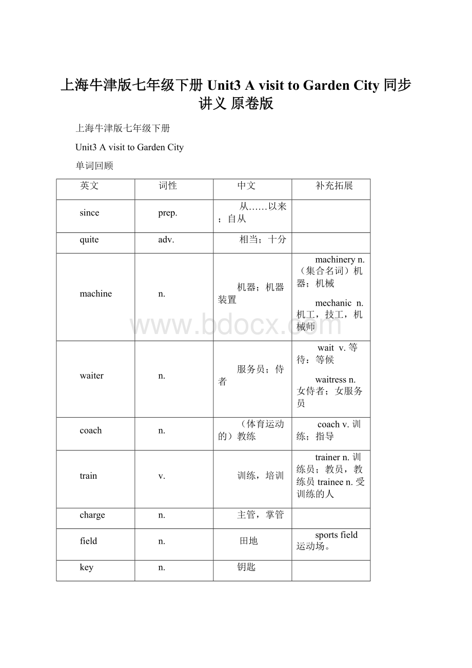 上海牛津版七年级下册Unit3 A visit to Garden City 同步讲义 原卷版.docx