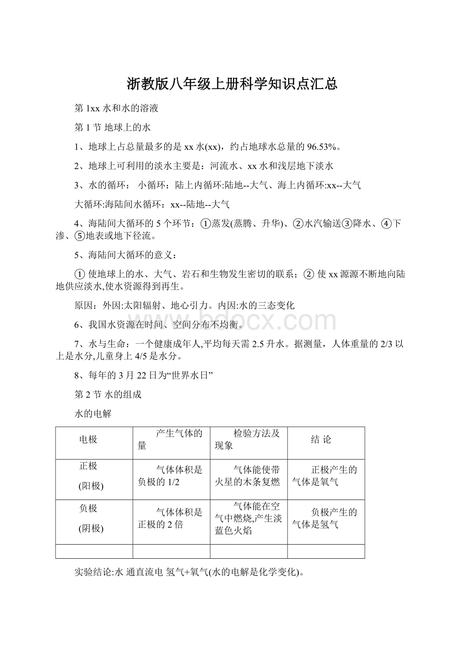 浙教版八年级上册科学知识点汇总.docx