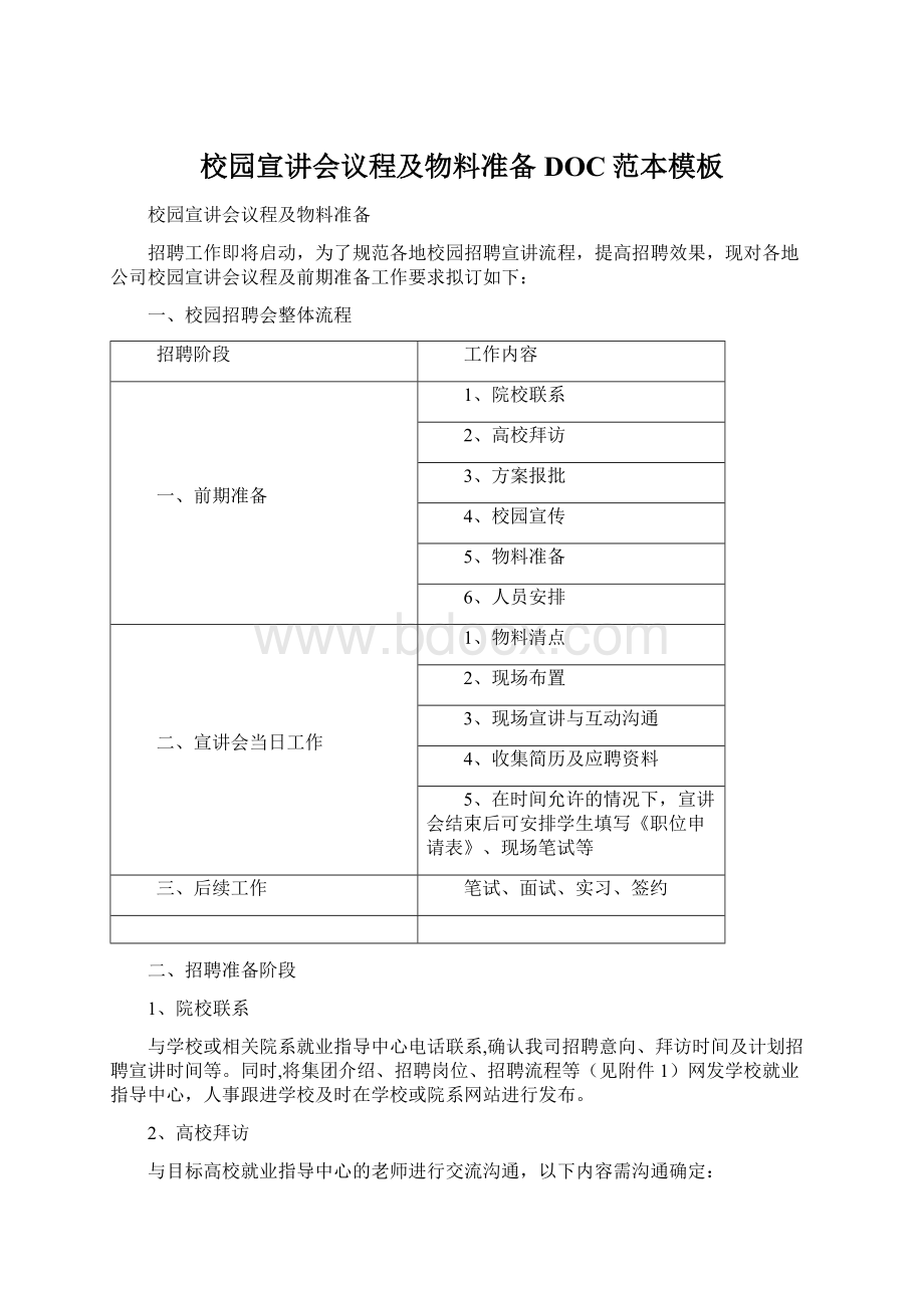 校园宣讲会议程及物料准备DOC范本模板Word文档下载推荐.docx_第1页