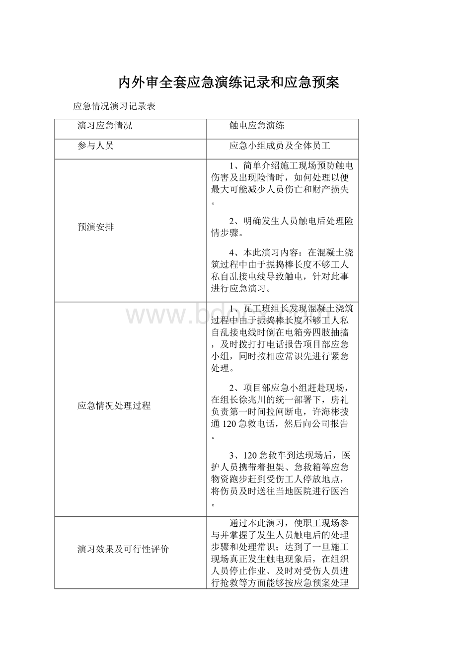 内外审全套应急演练记录和应急预案Word格式文档下载.docx