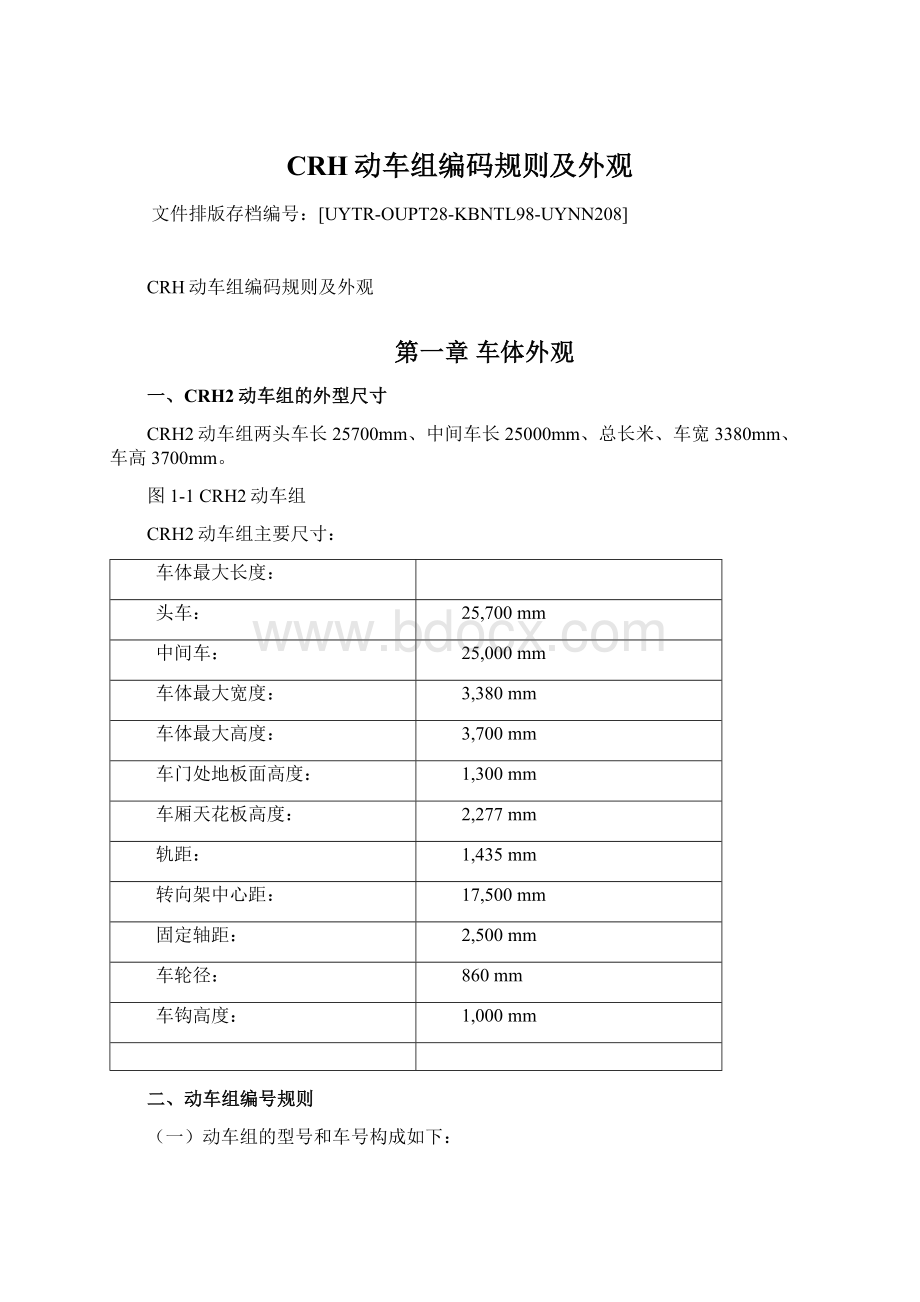 CRH动车组编码规则及外观Word文档下载推荐.docx_第1页