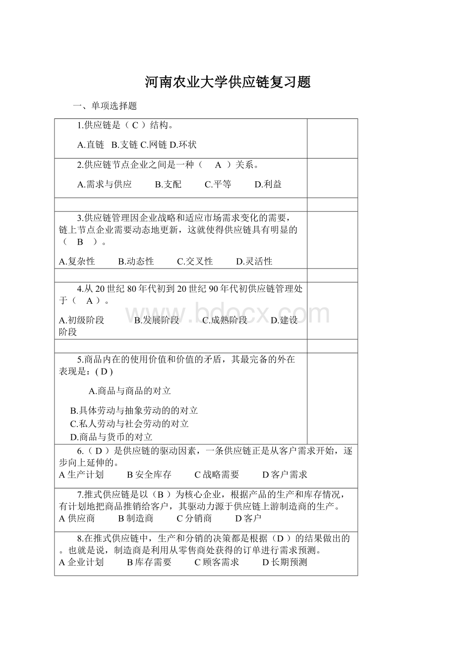 河南农业大学供应链复习题Word格式文档下载.docx_第1页