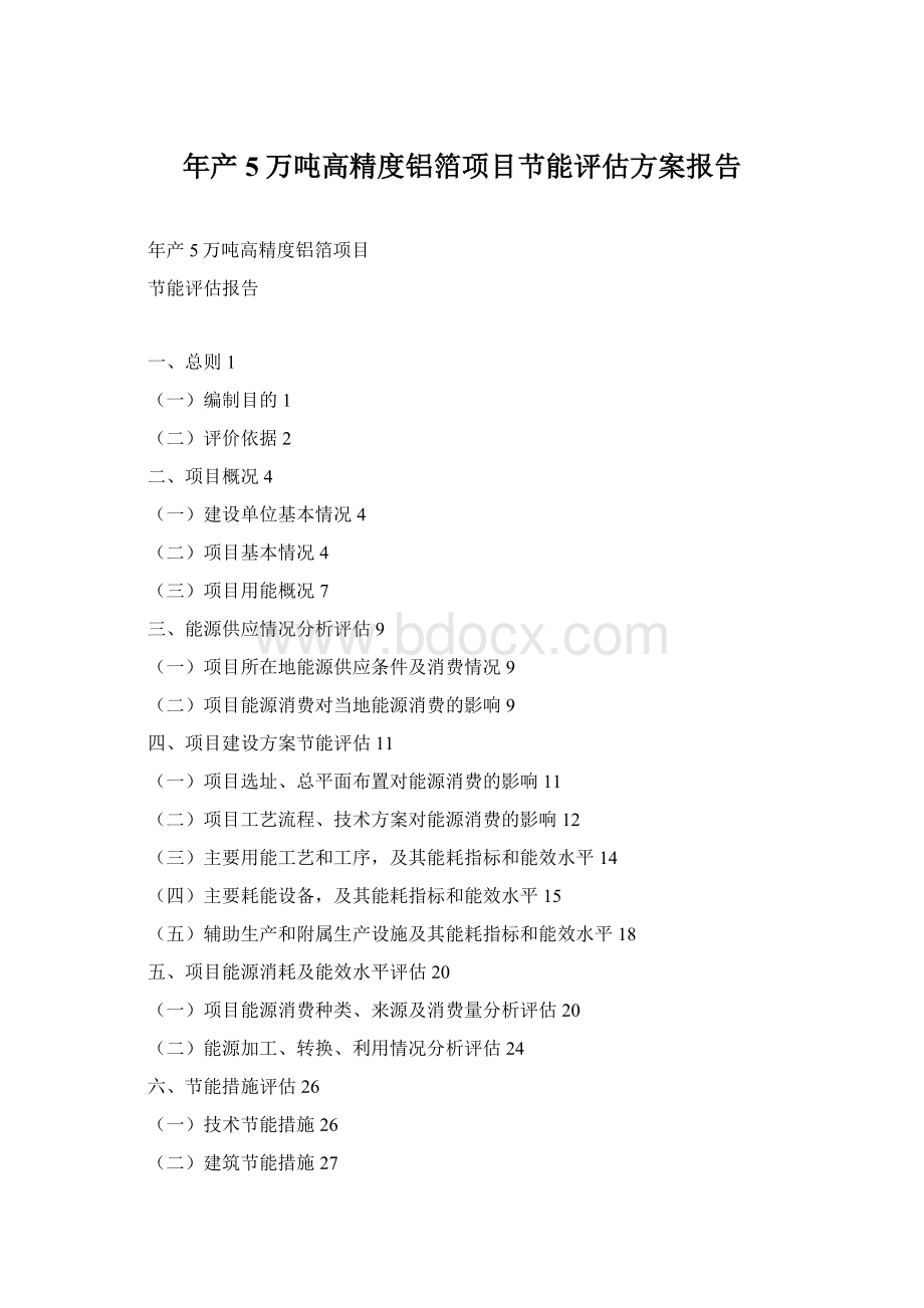 年产5万吨高精度铝箔项目节能评估方案报告Word文档格式.docx_第1页