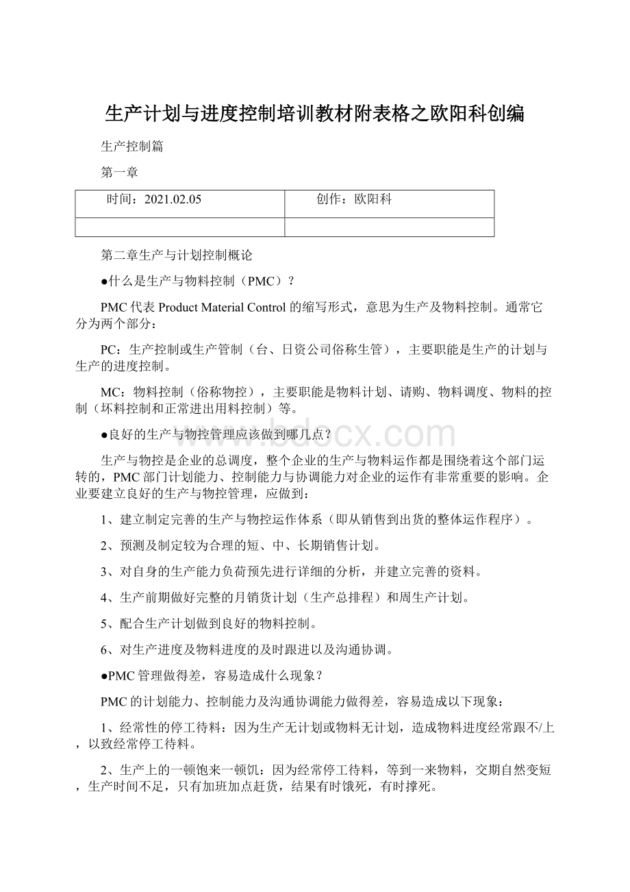 生产计划与进度控制培训教材附表格之欧阳科创编.docx