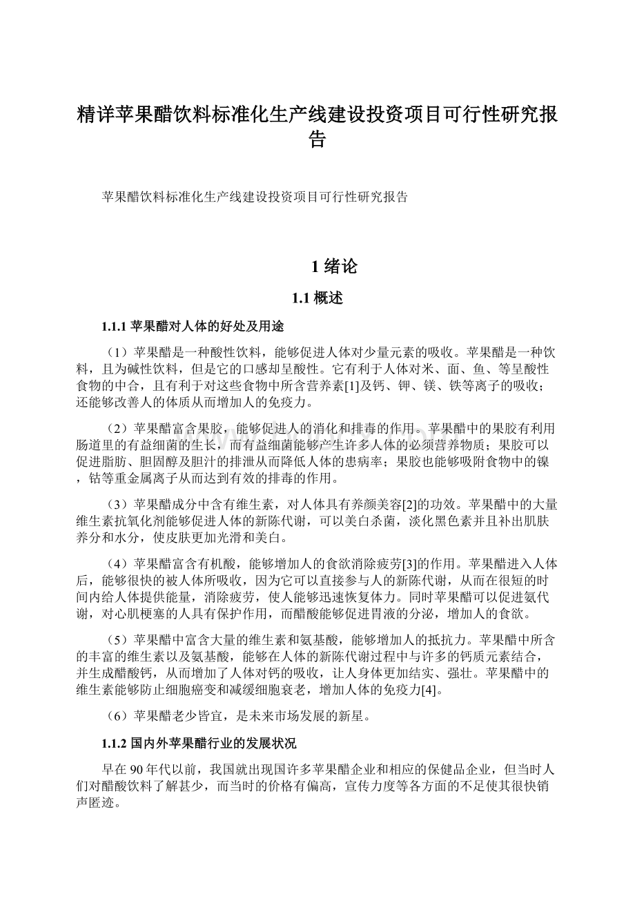 精详苹果醋饮料标准化生产线建设投资项目可行性研究报告文档格式.docx_第1页